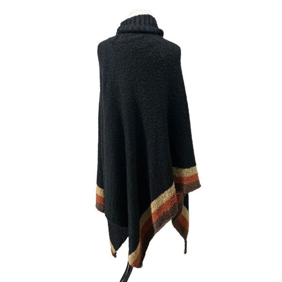 Soft‎ Surroundings Black Orange Telluride Soft Boucle Poncho w Tassels - Picture 2 of 3
